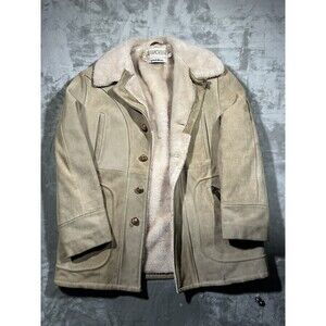 Vintage 60s 70s Rancher Western Jacket Schott Bros Size 44 Cream Leather Fur